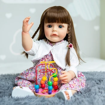 55cm/21in Renăscuți Papusa Baby Girl Doll Cultivarea Papusa Realist Manual Complet Corpul Moale Jucărie w/ Păr Șaten Popular Cadou