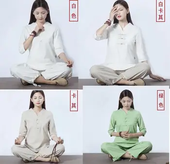 de înaltă calitate, de sex feminin bumbac și lenjerie de yoga pentru femei costum pune meditație îmbrăcăminte hanfu tai chi costume taiji haine verde/kaki/alb