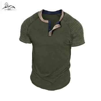 Braț militar verde sunmmer bumbac Premium Henry Guler T-Shirt pentru Bărbați - Confortabil și Elegant, Casual Uzura Prietenul Cadou