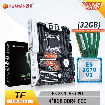 HUANANZHI X99 TF LGA 2011-3 XEON X99 Placa de baza cu procesor Intel E5 2670 V3 cu 4*8G de memorie DDR4 ECC combo kit set NVME