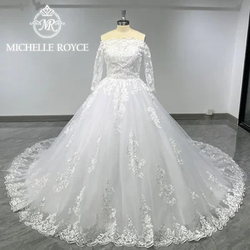 Michelle Royce Rochie De Bal Rochie De Mireasa Cu Manta 2023 Barca Gât Aplicatii Romantice Rochie De Mireasa Vestidos Elegantes Para Mujer