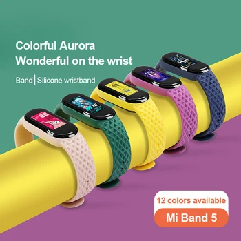 Aurora Silicon Watchband Pline De Culoare Bratara Pentru Mi Band 5 Curea Model De Diamant De Înlocuire Brățară 12 Culori Ceas Srtrap