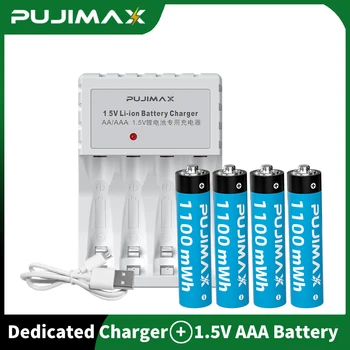 PUJIMAX 4-slot 1.5 V Baterie cu Litiu Special Incarcator+AAA 1100mWh Li-ion Baterie Reîncărcabilă Kit Tensiune Constantă de Încărcare în condiții de Siguranță