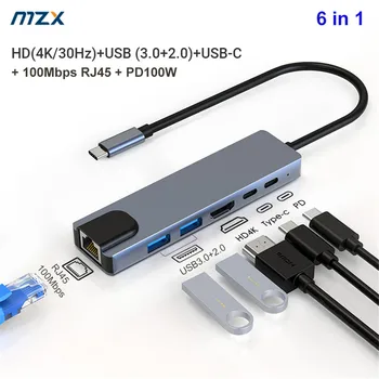 MZX 6-în-1 Stație de Andocare USB C Hub Tip 3 0 2.0 3.0 Concentrator Compatibil HDMI Splitter Adaptor Dock Extensie pentru Laptop Mac