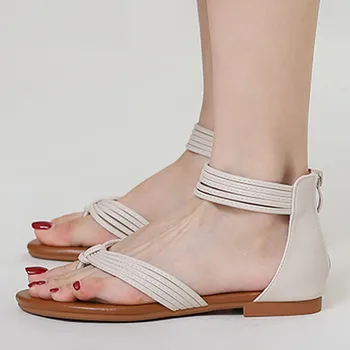 2023 Nou Sandale Plate Pentru Femei De Vara Pantofi De Plaja Si Femeie Clip Toe Fermoar Spate Sandalias Mujer Elegant Glezna Vara Flip Flops