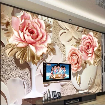 wellyu Personalizate scară largă pictura murală de flori tridimensionale murală TV fond camera de zi dormitor tapet de fundal