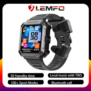 LEMFO Ceas Inteligent Bărbați 1.96 Inch Smartwatch TWS Bluetooth Apel 100+ Moduri de Sport IP67 rezistent la apa 400mah Locale de Muzică Cu Căștile