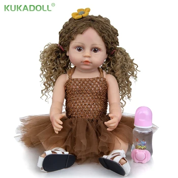 KUKADOLL 55CM Realist Renăscut Baby Doll Corp Plin de Silicon 22 Inch Menina Păpușă Jucărie Poate de Baie Pentru Copii Cadou de Ziua de nastere Fata Playmate