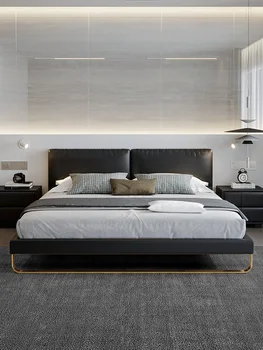 Italiană minimalist din piele pat Nordic light lux stil minimalist modern din piele de dimensiuni dormitor matrimonial pat moale