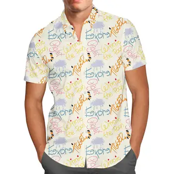 Schițat Pooh Autografe Cămașă Hawaiană Disney Inspirat Bărbați Buton Jos Camasa cu Maneci Scurte Iior Cămașă Hawaiană camasa Casual