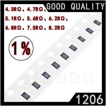 100BUC SMD 1206 Chip Rezistor de 1% de Mare Precizie Chip Fixe Rezistență 4.3 RΩ R 4.7 5.1 5.6 R R 6.2 R 6.8 R 7.5 R 8.2 R ohm 0.25 W